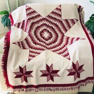 VTG‎ Prairie Star Throw Blanket Reverse Fringe MWW 1990 Cottagecore Grandma Core